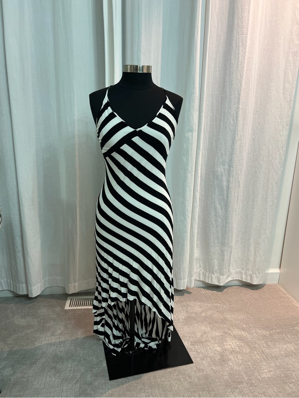 bebe Black and White Striped High-Low Maxi Dress L